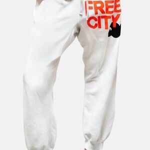Freecity White Sweatpants with Orange Logo Size Small